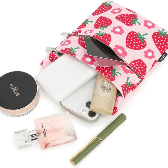 Stylish Adjustable Strap Crossbody Bag with Strawberry Print & Zipper Closure - Picture 2 of 9